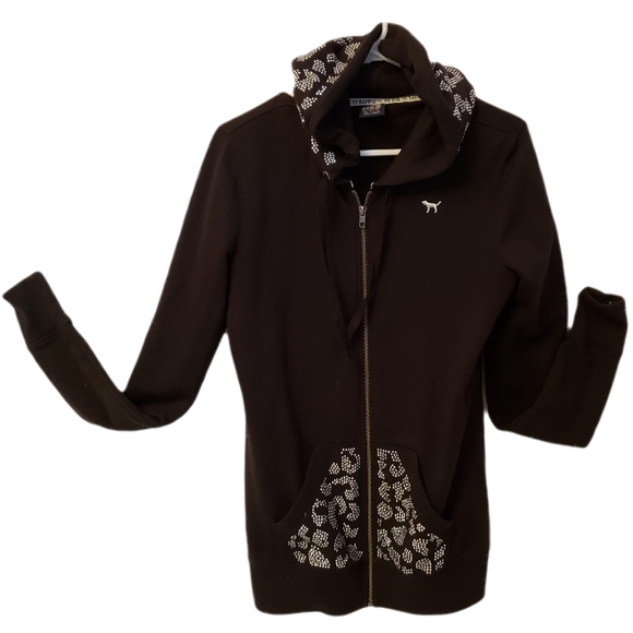 Pink VS Black Hoodie Metal Rivet Deco Size XS - Picture 2 of 5